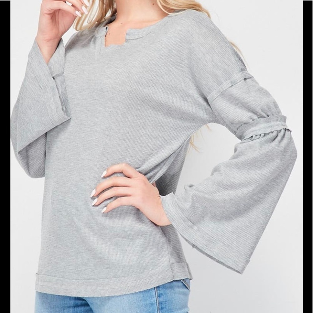 BAEA Flare Sleeve Gray Top - Picture 2 of 4